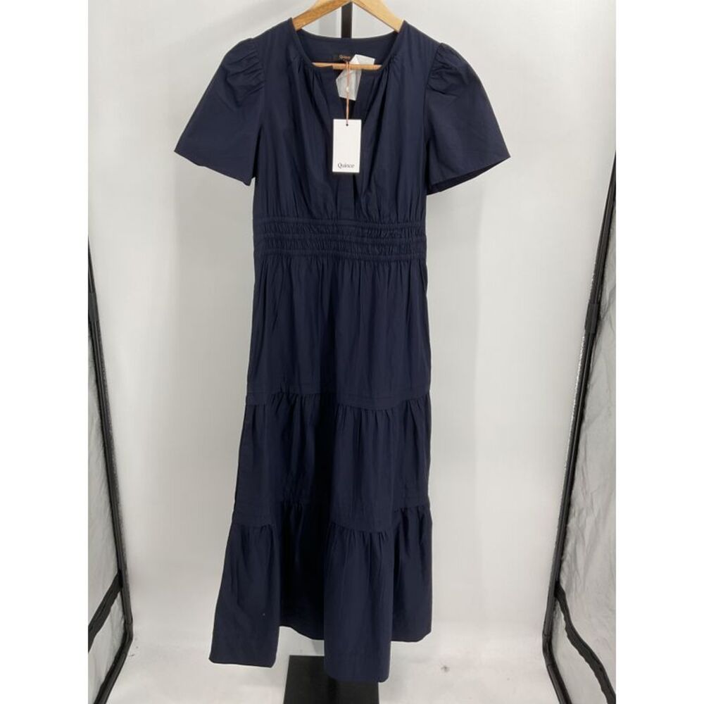 Quince Navy Tiered Midi Dress